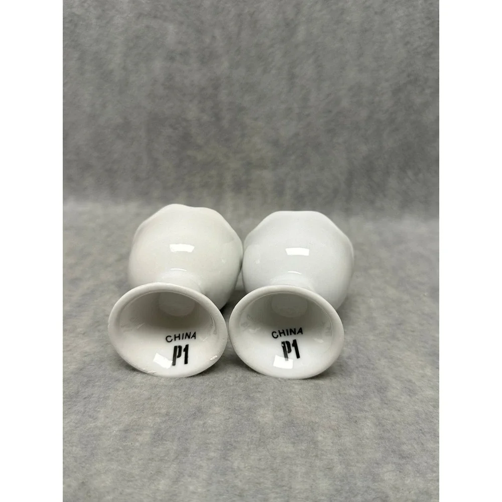 Pier 1 Egg Cup Set of 2 White Scalloped‎ Ceramic Pedestal Pair
